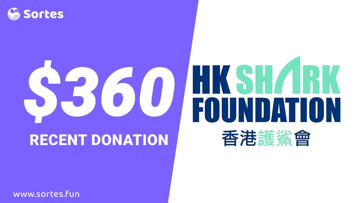sortesfun's tweet image. We're proud to support @HKSharkFoundation's vital ocean conservation work!
🌊 Sortes is donating $360 to protect marine ecosystems and combat shark finning.
Every play on our platform fuels real-world impact.
#Web3ForGood #SaveOurOceans