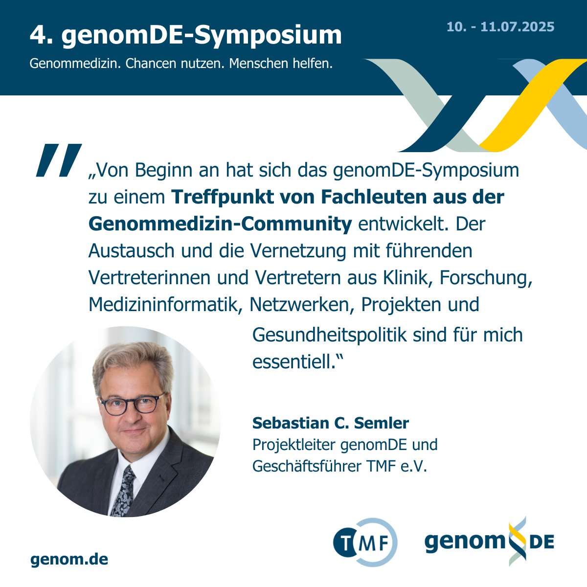 🔬 Warum zum genomDE-Symposium kommen?
Weil es längst mehr ist als nur eine Fachveranstaltung.

Sebastian C. Semler, Projektleiter von genomDE und Geschäftsführer der TMF e. V., bringt es auf den Punkt.
➡️ Jetzt Ticket sichern: genom.de/de/veranstaltu…