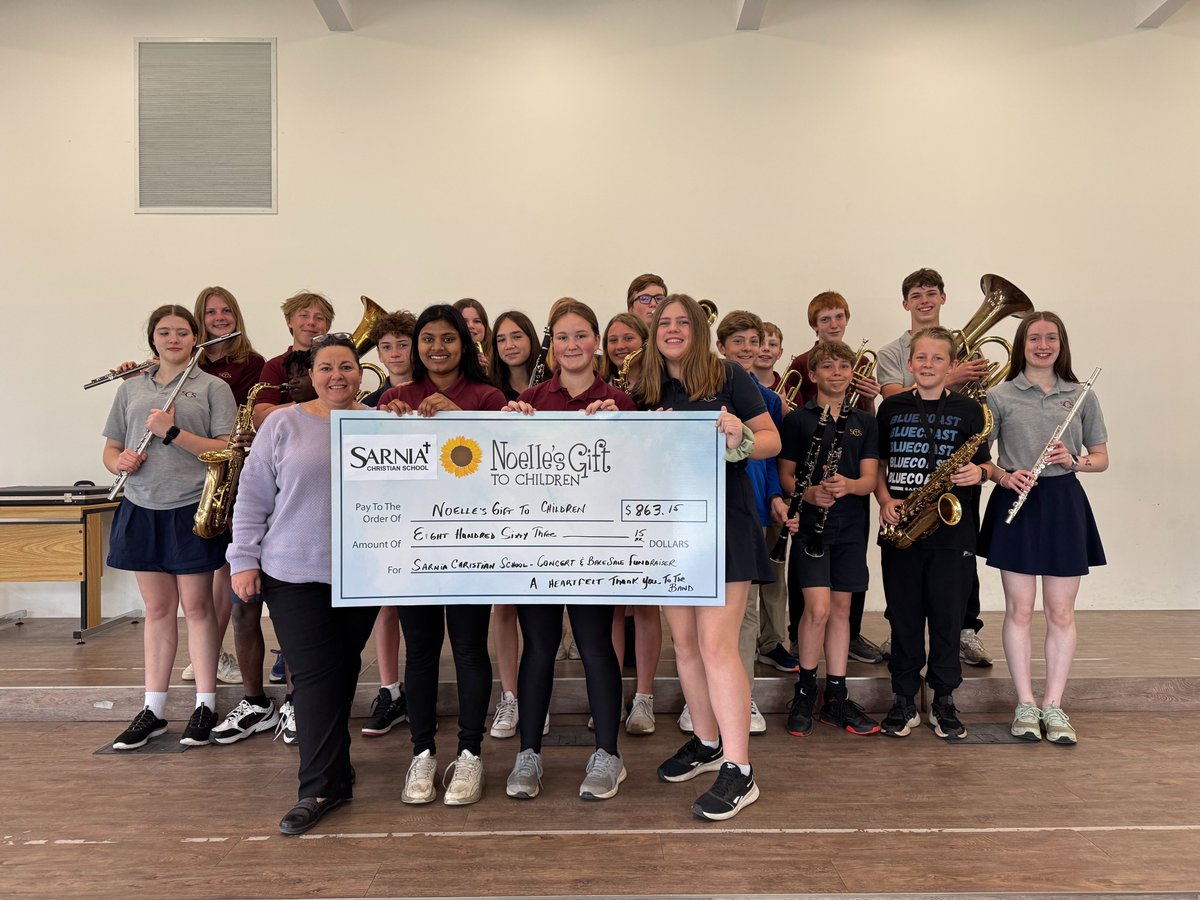 Huge thanks to the Sarnia Christian School band students and Ms. Gilchrist for hosting a concert and bake sale that raised nearly $900 for Noelle’s Gift! Your generosity helps us support local kids. 💛 #NoellesGift #SupportLocalKids