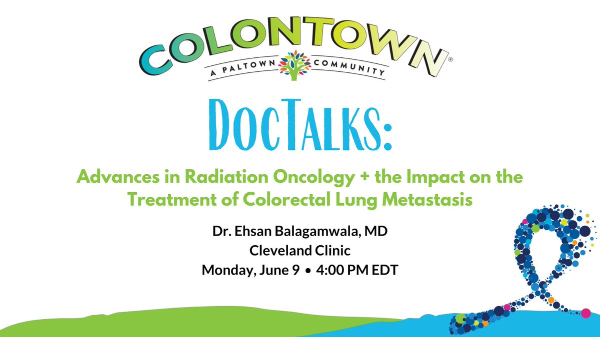 Join Dr. Ehsan Balagamwala, Radiation Oncologist at Cleveland Clinic, on Monday for a deep dive into Advances in Radiation Oncology + the Impact on the Treatment of Colorectal Lung Metastasis! Free + open to all CRC patients and caregivers

Sign up now: colontown.org/doctalks/#sign…