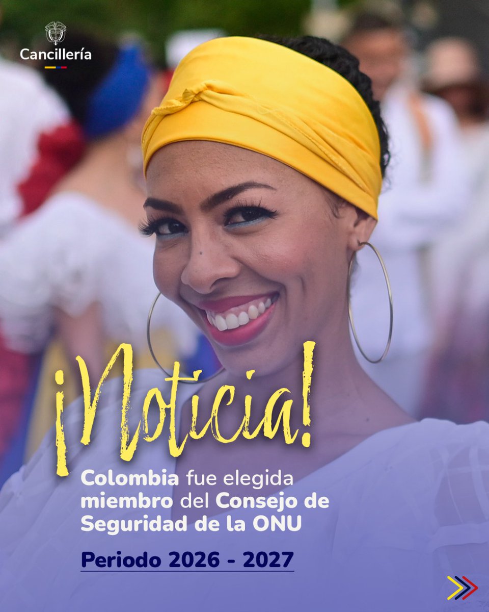 🇨🇴 Colombia ha sido elegida como miembro no permanente del Consejo de Seguridad de la ONU para el periodo 2026-2027.

Una responsabilidad histórica en el órgano más poderoso del sistema multilateral de Naciones Unidas. 

En este 🧵 te contamos por qué este hecho marca un nuevo