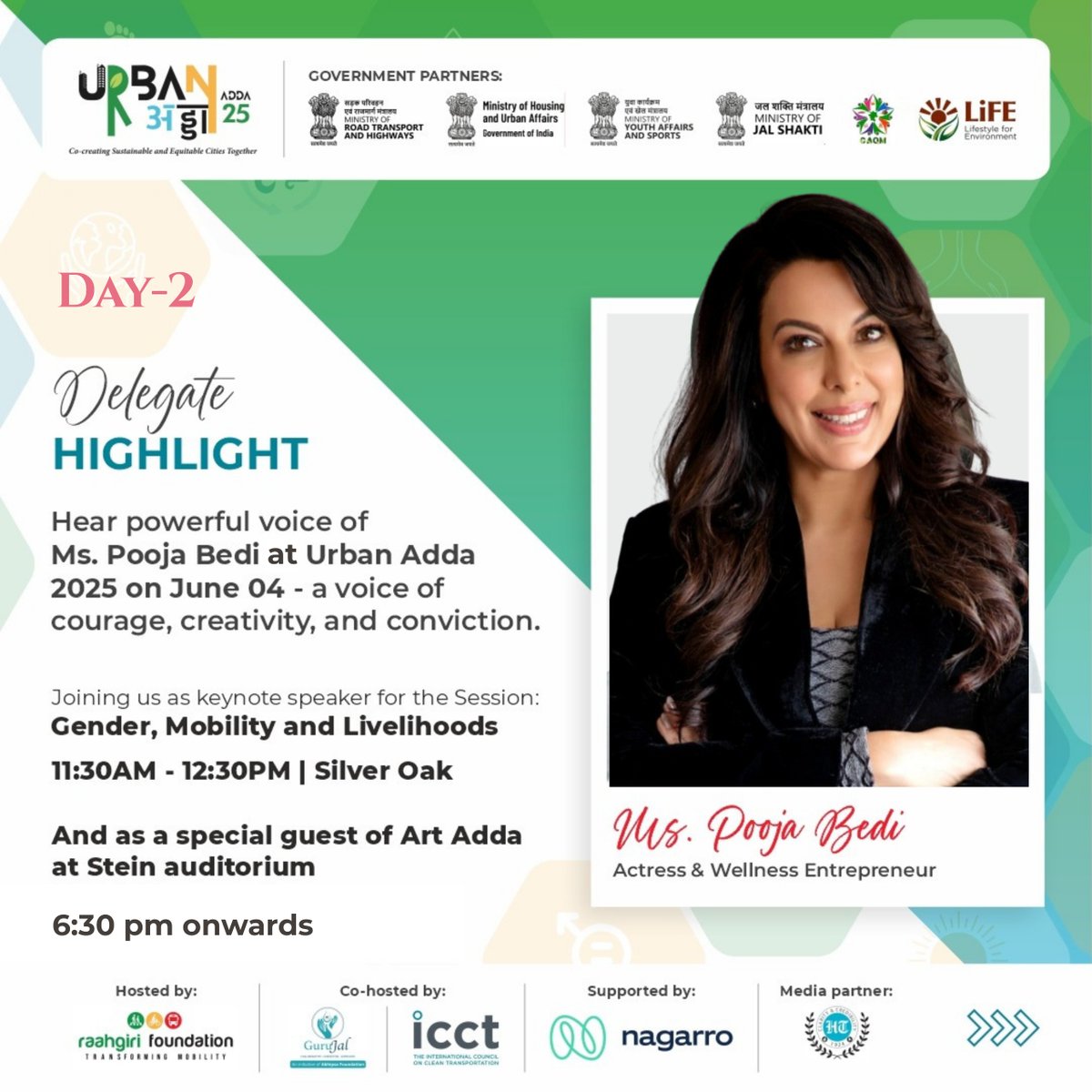 Raahgiri Foundation (@raahgiri_fdn) on Twitter photo 💚Big News! 💚
Catch the incredible Pooja Bedi (<a href="/poojabeditweets/">Pooja Bedi</a>) – actress, entrepreneur, and changemaker – at #UrbanAdda2025 tomorrow at 11:30 AM (Silver Oak) and again at 6:30 PM onwards (Stein Auditorium) at the India Habitat Centre, New Delhi!
Get ready for a day packed 💚Big News! 💚
Catch the incredible Pooja Bedi (<a href="/poojabeditweets/">Pooja Bedi</a>) – actress, entrepreneur, and changemaker – at #UrbanAdda2025 tomorrow at 11:30 AM (Silver Oak) and again at 6:30 PM onwards (Stein Auditorium) at the India Habitat Centre, New Delhi!
Get ready for a day packed