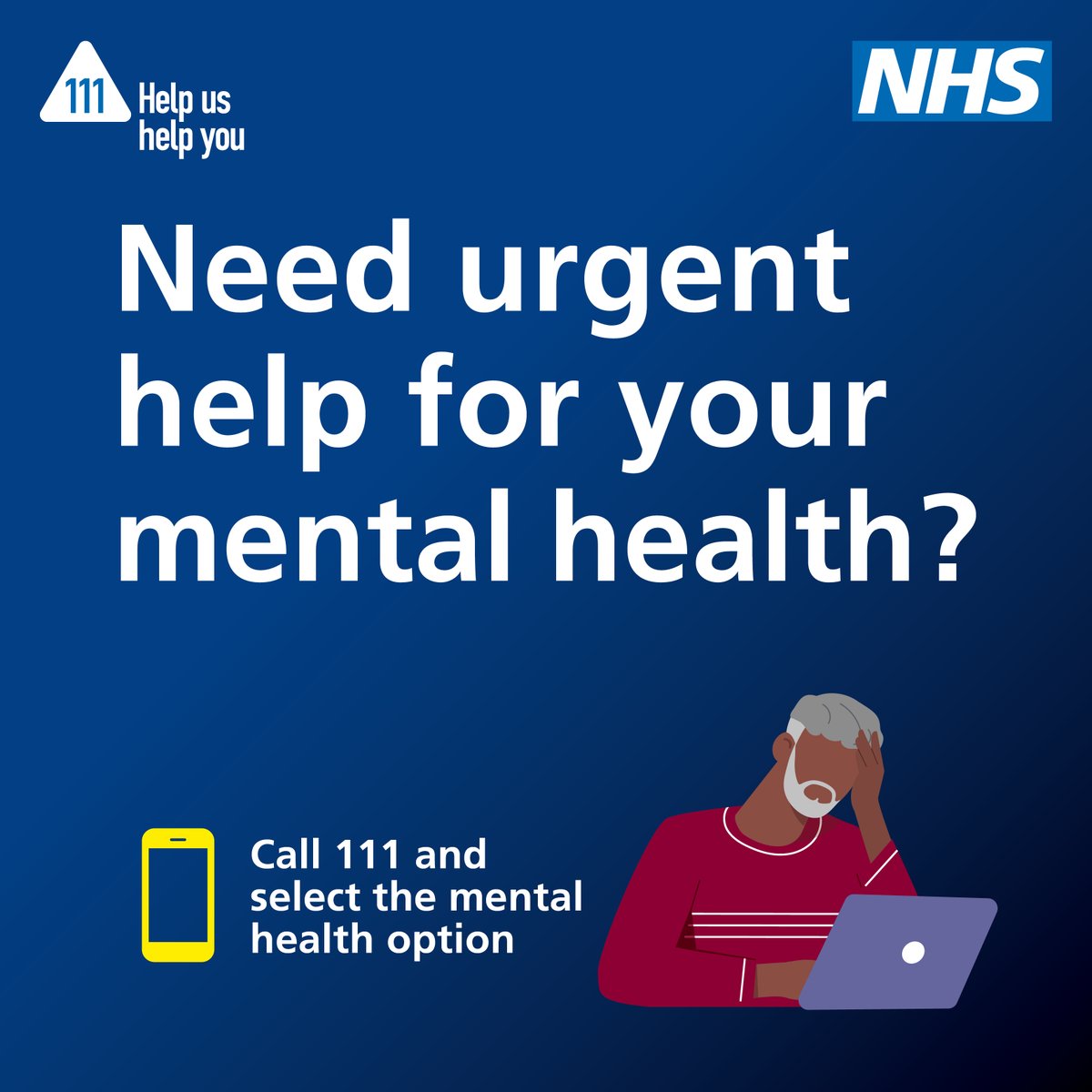 If you need urgent help for your mental health, you can call 111 and select the mental health option. 

➡️nhs.uk/nhs-services/m…