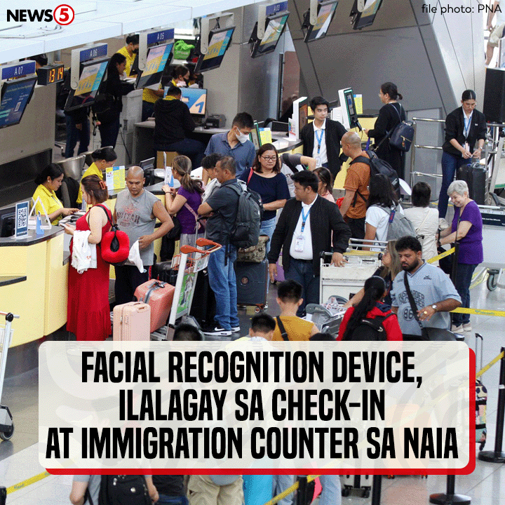 News5PH's tweet photo. FACIAL RECOGNITION DEVICE
Balak ng New NAIA Infrastructure Corporation #NNIC na maglagay ng facial recognition devices sa check-in at immigration counters sa Ninoy Aquino International Airport #NAIA para maging mas madali para sa mga pasahero ang pagbiyahe.
Ayon kay NNIC chairman Ramon Ang, ilalagay ito sa lahat ng terminal. Department of Transportation #DOTr ang magsasabi umano sa kanila kung ilan ang kakailanganing devices.
Nilinaw naman ng mga awtoridad na walang gastos dito ang pamahalaan.
Posibleng matapos ito sa susunod na anim na buwan. #News5 | via Gerard de la Peรฑa