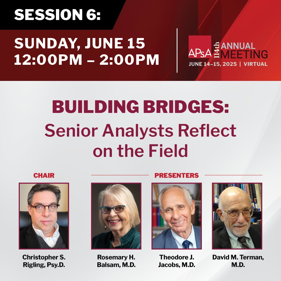 It'll be hard to pick from the 3rd pair of sessions at the 114th APsA Annual Meeting. 
Good luck!

On Sunday, June 15, choose between:
5- How Do Psychoanalysts Respond to the Politics of the Day?
6- Building Bridges: Senior Analysts Reflect on the Field

🎯apsameeting.org