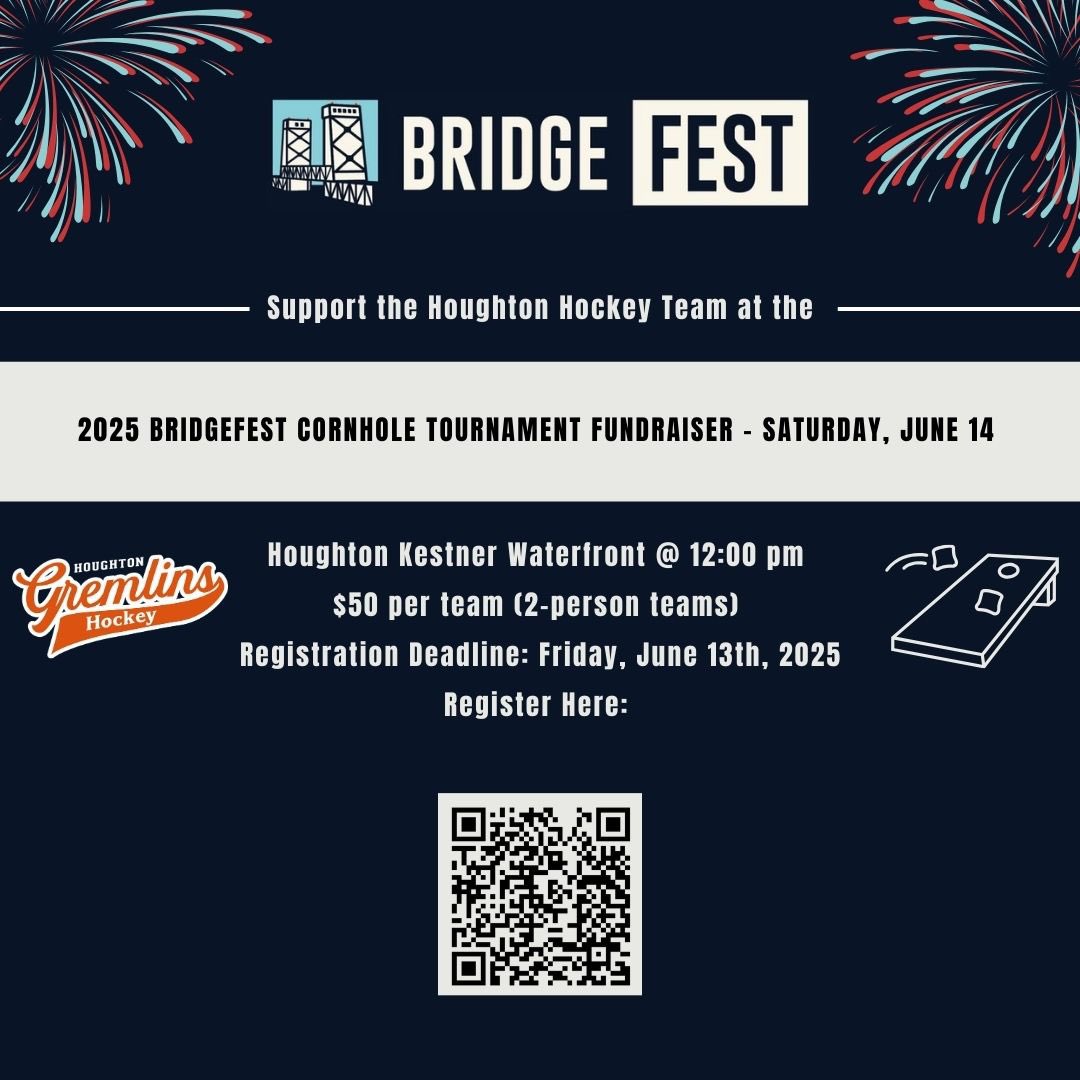 Gremlin Hockey (@houghtonhockey) on Twitter photo The Bridgefest Cornhole Tournament is fast approaching. All of the proceeds go to our team. Don’t wait to sign up!
Please send any questions to Jada Gullstrand at jmgullst@mtu.edu
Registration link: docs.google.com/forms/d/1J1SEu… The Bridgefest Cornhole Tournament is fast approaching. All of the proceeds go to our team. Don’t wait to sign up!
Please send any questions to Jada Gullstrand at jmgullst@mtu.edu
Registration link: docs.google.com/forms/d/1J1SEu…