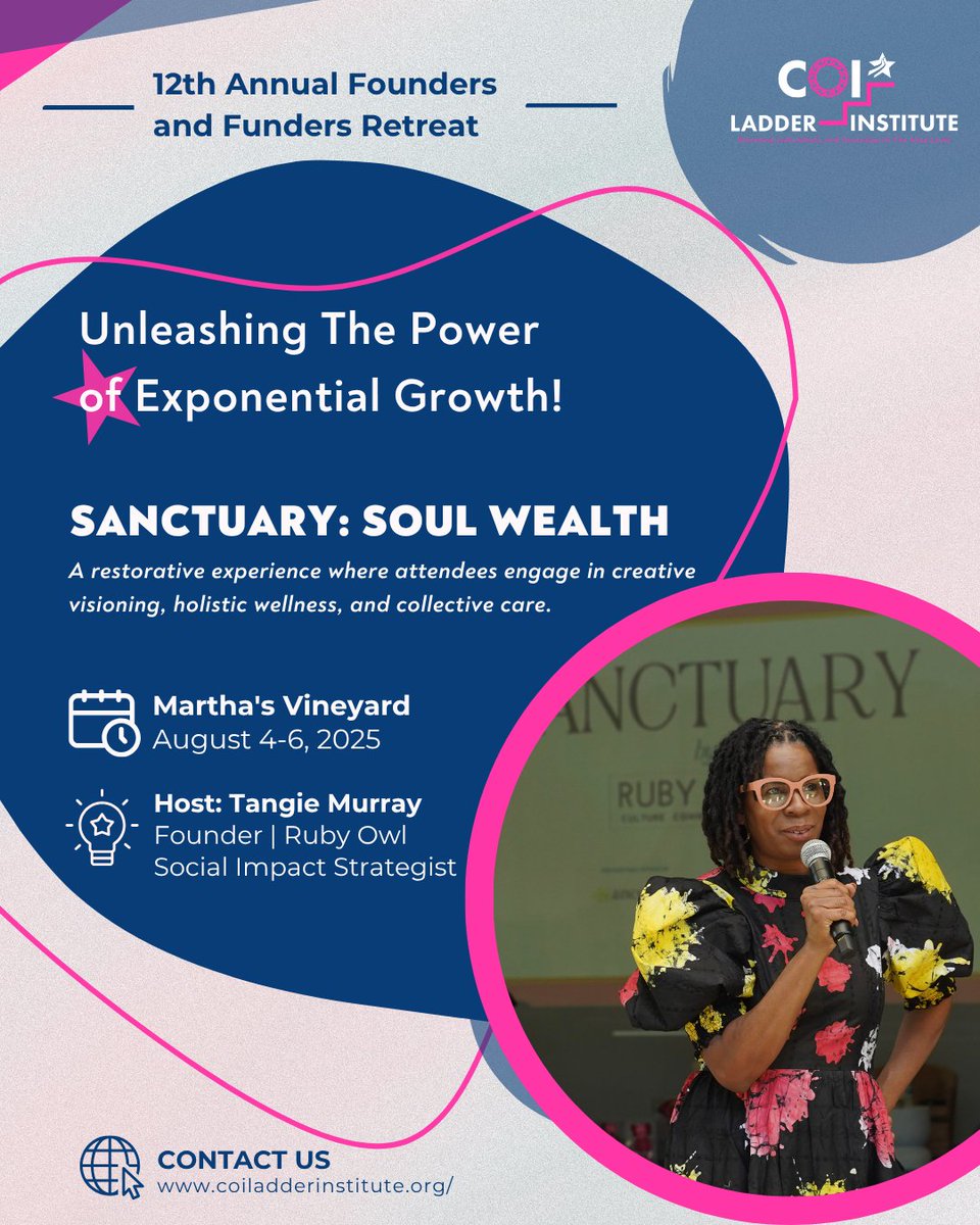 Join us for an immersive session led by Tangie Murray, founder of Ruby Owl and Social Impact Specialist behind $40M+ raised for equity-driven initiatives. Indulge in the experience on August 4!
#COILadderInstitute #UnleashingThePower #MarthasVineyard  #Sanctuary