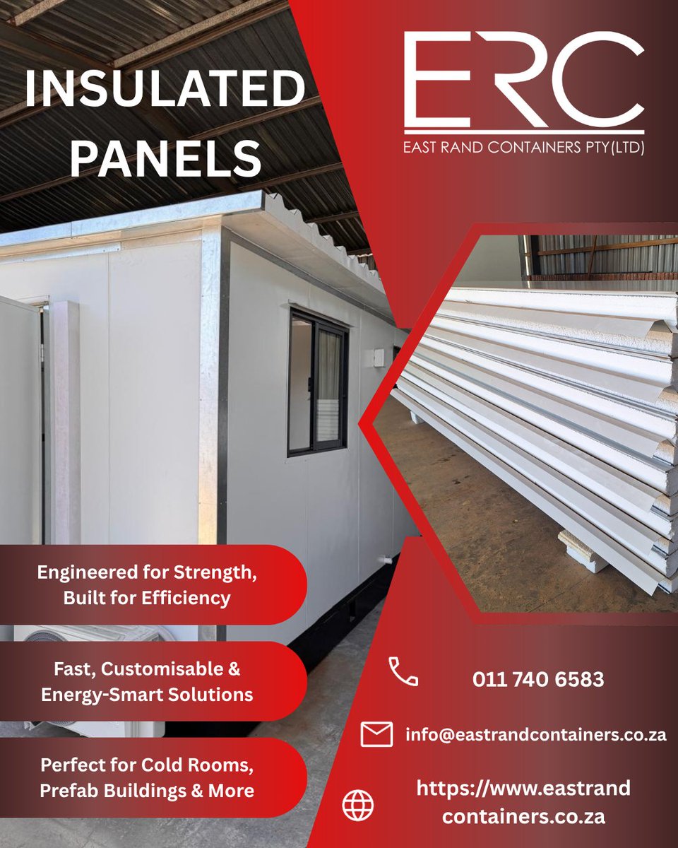 erc_jhb's tweet photo. Need insulated panels fast? We’ve got you covered.

✅ EPS core
✅ Energy efficient
✅ Built for cold-rooms, prefab buildings, &amp; more

Ask us about bulk supply &amp; finishes.

#InsulatedPanels #ColdRoomSolutions #PrefabConstruction #EastRandContainers https://t.co/kxVJPFI1BF