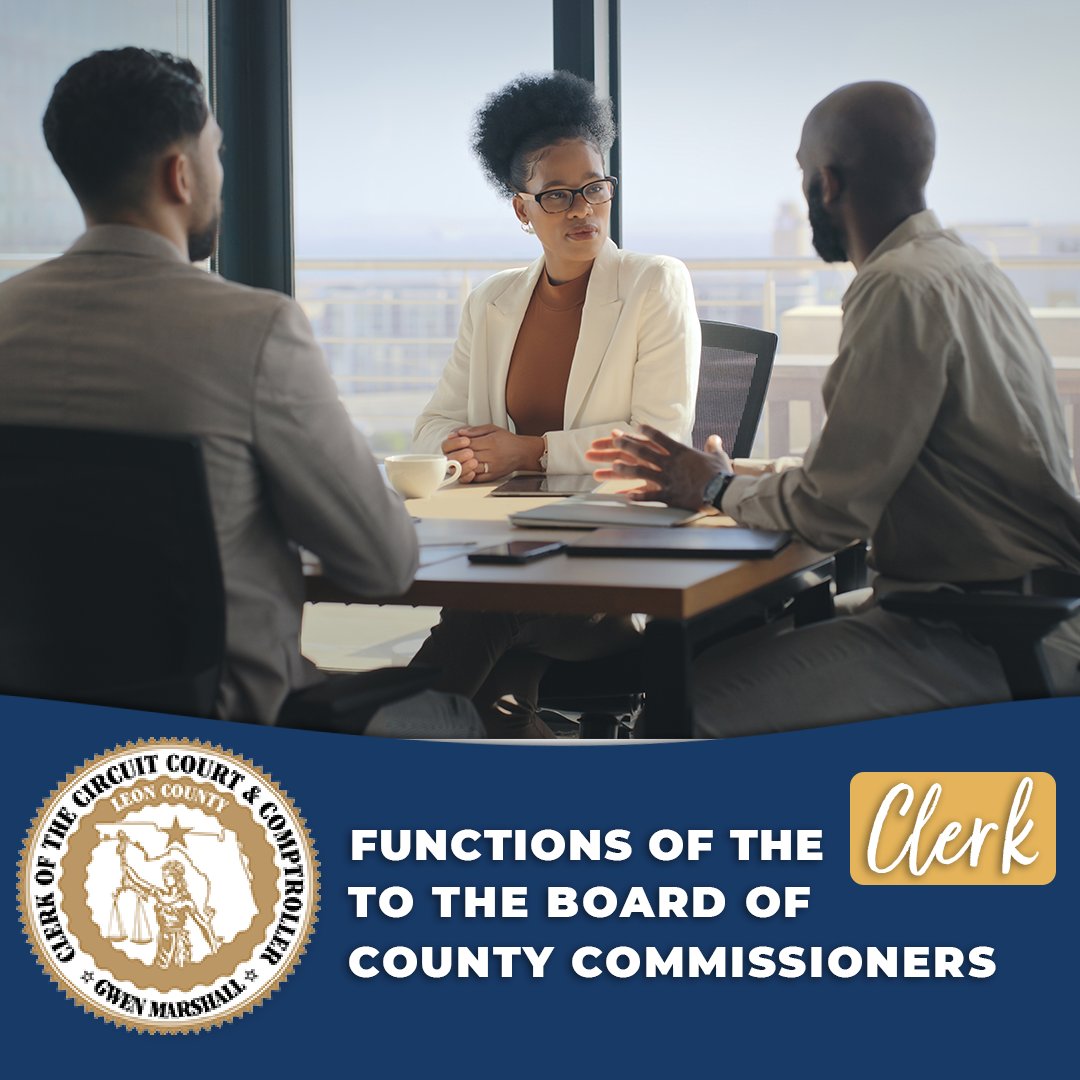 Leon Clerk's Office serves as Clerk to the Board of County Commissioners. This role can be defined by two main categories: administrative and record-keeping services.

Administrative services are crucial to operations and record-keeping services bolster accountability.

#FLClerks