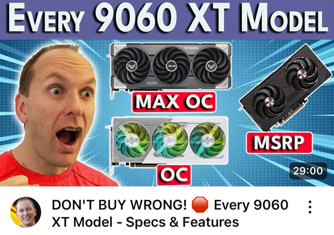 DON'T BUY WRONG! 🛑 Every 9060 XT Model - Specs &amp; Features youtu.be/lLwQXkU-A1Y?si… via <a href="/YouTube/">YouTube</a>