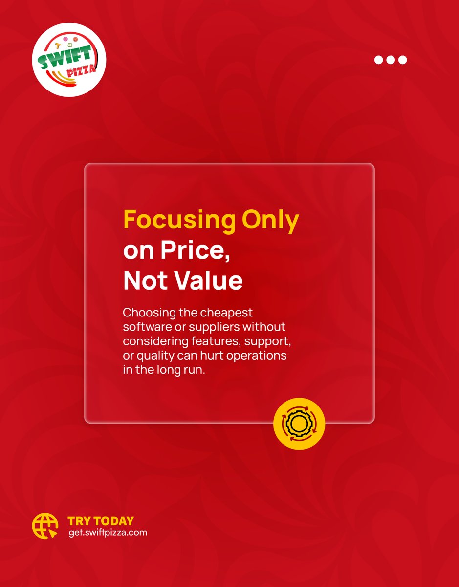myswiftpizza's tweet photo. Focusing only on price and ignoring value can cost more in the long run.
The cheapest POS or supplier might lack essential features, support, or quality—hurting your business over time. Choose a value. Choose reliability.
Sign up now: https://t.co/fR43YxEICU
#swiftpizza https://t.co/fFb4f2DIoC