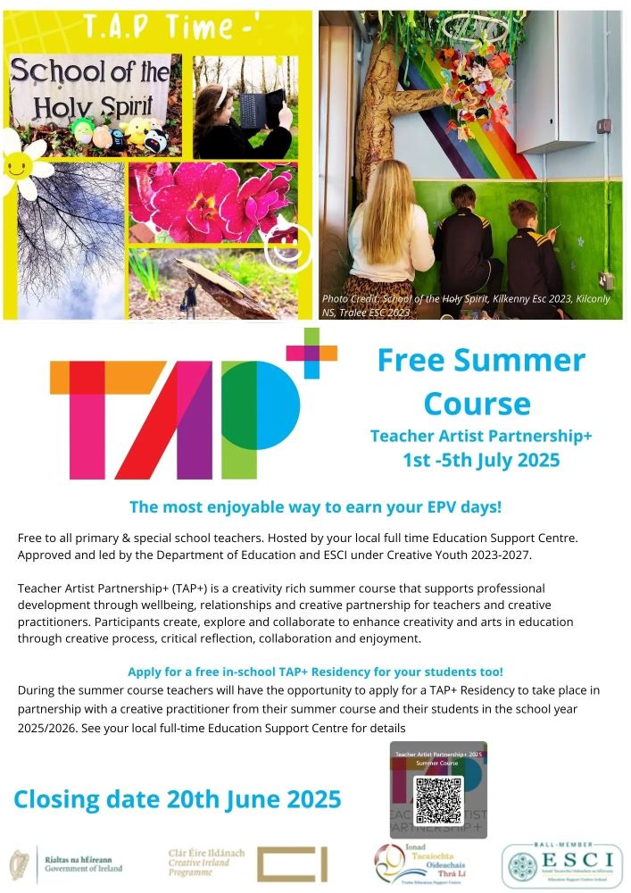 Limerick Education Support Ctr (@limerickedcentr) on Twitter photo Limerick Education Support Centre
Teacher Artist Partnership+ CPD for enhancing Arts and Creativity in Education in Ireland 👩🎨🎨
➡️Limerick Education Support Centre
📅1st July to 5th July 9:30am to 2pm
➡️Book here tinyurl.com/yeeh7j2r
<a href="/TraleeESC/">Tralee Education Support Centre</a> <a href="/National_AiE/">National Arts in Education</a> <a href="/limerickedcentr/">Limerick Education Support Ctr</a> Limerick Education Support Centre
Teacher Artist Partnership+ CPD for enhancing Arts and Creativity in Education in Ireland 👩🎨🎨
➡️Limerick Education Support Centre
📅1st July to 5th July 9:30am to 2pm
➡️Book here tinyurl.com/yeeh7j2r
<a href="/TraleeESC/">Tralee Education Support Centre</a> <a href="/National_AiE/">National Arts in Education</a> <a href="/limerickedcentr/">Limerick Education Support Ctr</a>