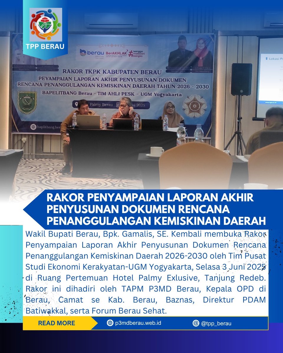 tpp_berau's tweet photo. Rakor Penyampaian Laporan Akhir Penyusunan Dokumen Rencana Penanggulangan Kemiskinan Daerah oleh Tim Pusat Studi Ekonomi Kerakyatan-UGM Yogyakarta, Selasa 3 Juni 2025.
.
#tppprovkaltim
#tppberau
#TPPHadirUntukSemuaDesa
#BangunDesaBangunIndonesia
#DesaTerdepanUntukIndonesia https://t.co/Q1cFftwfyM