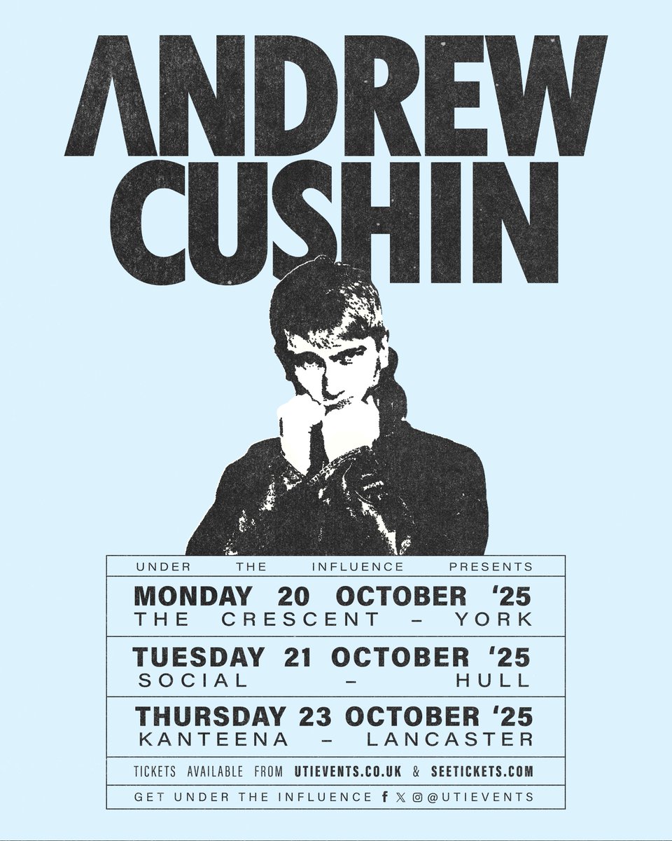 Under The Influence (@utievents) on Twitter photo NEW SHOWS // Championed by Noel Gallagher, Pete Doherty, and Sam Fender, anthemic indie-rock sensation <a href="/AndrewCushin/">Andrew Cushin</a> is live in York (<a href="/TheCrescentYork/">TheCrescentYork</a>), Hull (<a href="/socialhumberst/">Social</a>), and Lancaster (<a href="/kanteena1/">kanteena</a>) this October.
🎟 Tix on sale 10am, Friday 6th June: bit.ly/UTIEventsTicke… NEW SHOWS // Championed by Noel Gallagher, Pete Doherty, and Sam Fender, anthemic indie-rock sensation <a href="/AndrewCushin/">Andrew Cushin</a> is live in York (<a href="/TheCrescentYork/">TheCrescentYork</a>), Hull (<a href="/socialhumberst/">Social</a>), and Lancaster (<a href="/kanteena1/">kanteena</a>) this October.
🎟 Tix on sale 10am, Friday 6th June: bit.ly/UTIEventsTicke…