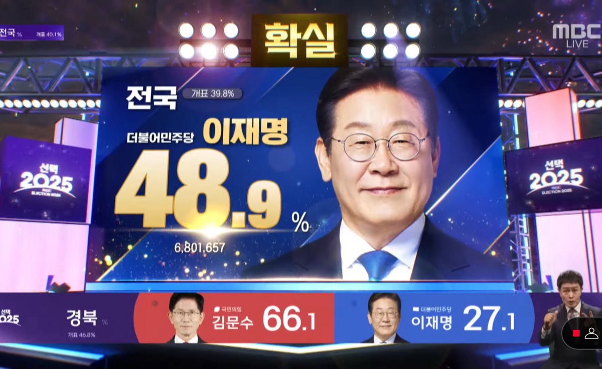 21대 대통령 이재명 확실(JTBC 포함)