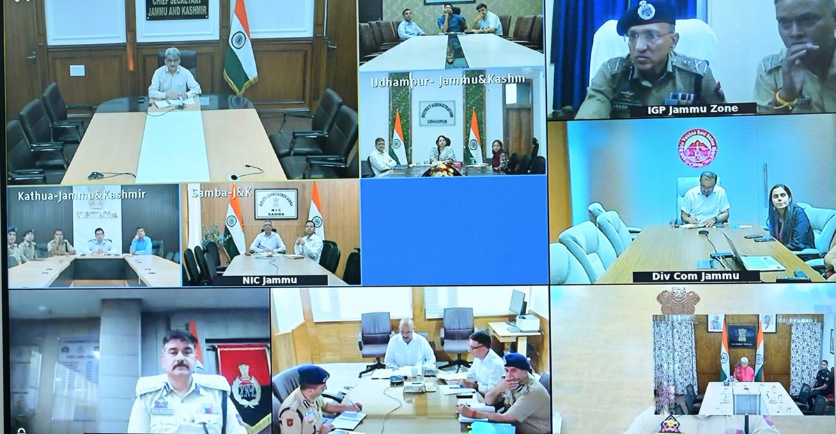 OfficeOfLGJandK's tweet photo. Ahead of Hon'ble PM Sh Narendra Modi ji's visit to inaugurate Chenab bridge &amp; Vande Bharat train connecting Kashmir to Kanyakumari, chaired a preparatory meeting with Senior Admin &amp; Police Officials. I appeal to people to join in large nos &amp; make the launch event a memorable one. https://t.co/QJwvgdMgfO