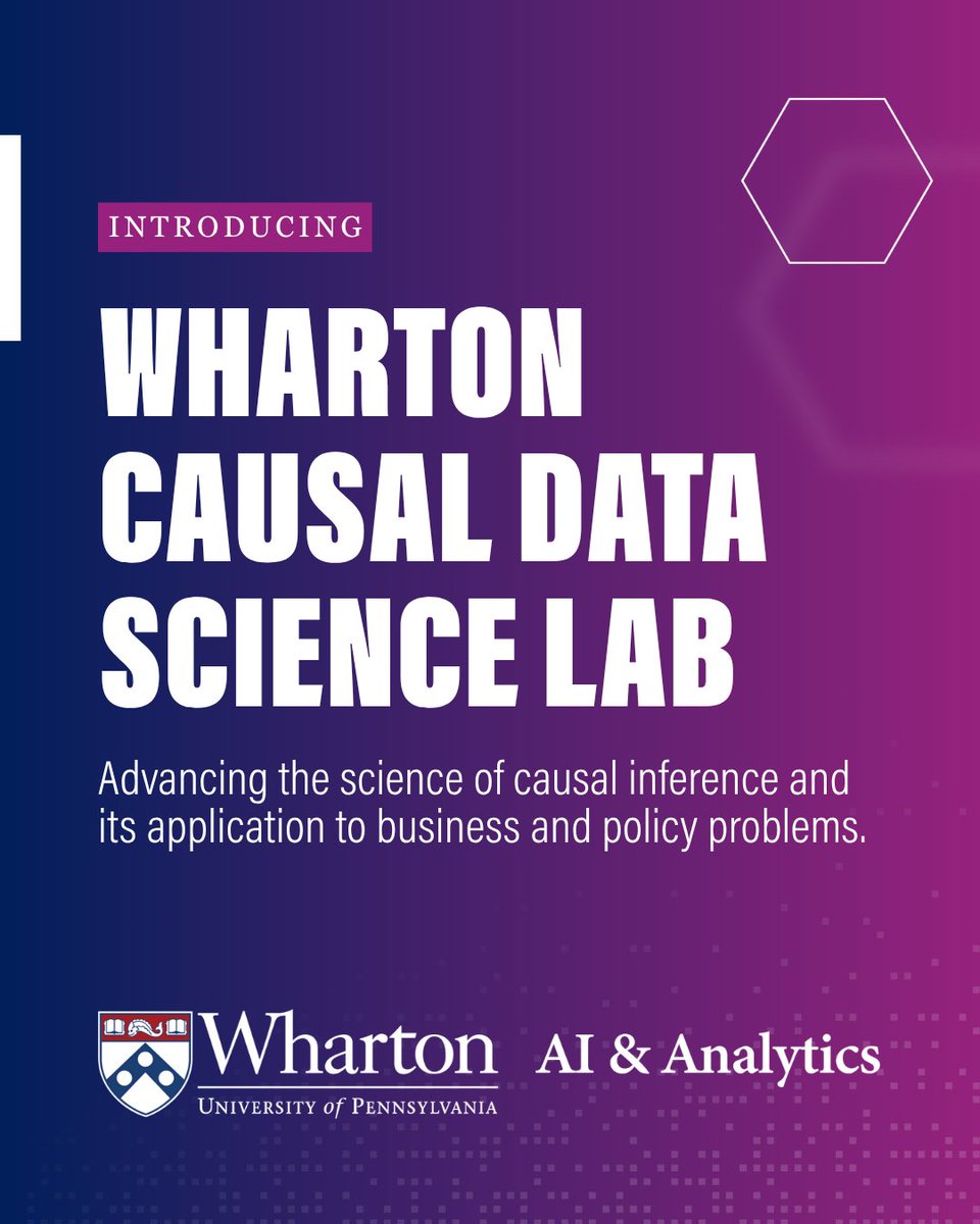 WhartonAIAI's tweet image. New @Wharton Causal Data Science Lab is here!
Led by Prof. Dylan Small, the Lab applies causal inference to real-world challenges, from mental health to youth sports & public policy.
Read the announcement here: whr.tn/4jAwmNH
#WhartonAI #CausalInference #DataScience