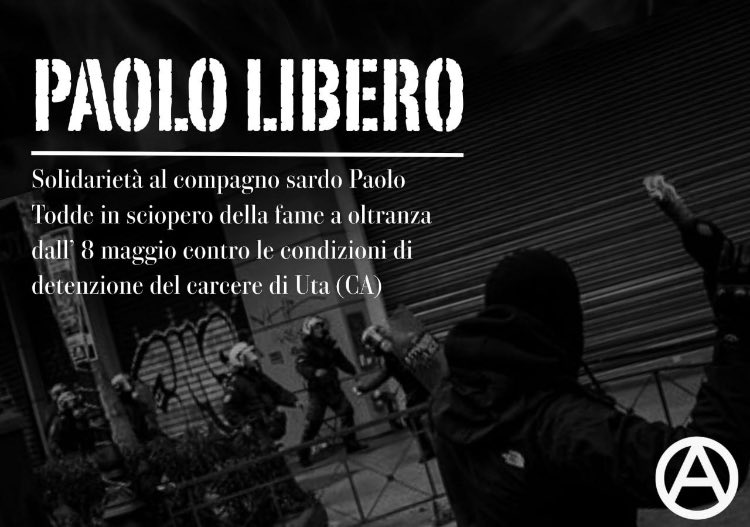 Solidarietà a Paolo Todde.🔥
“Venire da te,
liberarsi di tutti i motivi 
e abbandonare
 i muscoli tesi
oltre ostacoli ferrosi
e poi correre tutta la notte 
portando nel pugno una stella”.
Sante Notarnicola.