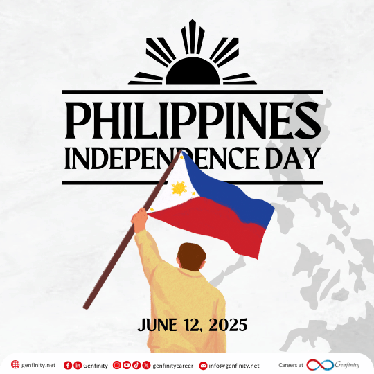 genfinitycareer's tweet image. 𝗛𝗮𝗽𝗽𝘆 𝗜𝗻𝗱𝗲𝗽𝗲𝗻𝗱𝗲𝗻𝗰𝗲 𝗗𝗮𝘆 𝗳𝗿𝗼𝗺 𝗚𝗲𝗻𝗳𝗶𝗻𝗶𝘁𝘆! 🇵🇭
 
Tomorrow, we celebrate the spirit of freedom and unity that defines our nation. Let us honor the heroes who fought for our independence and continue to uphold the values they stood for. 🙌
 
#Genfinity