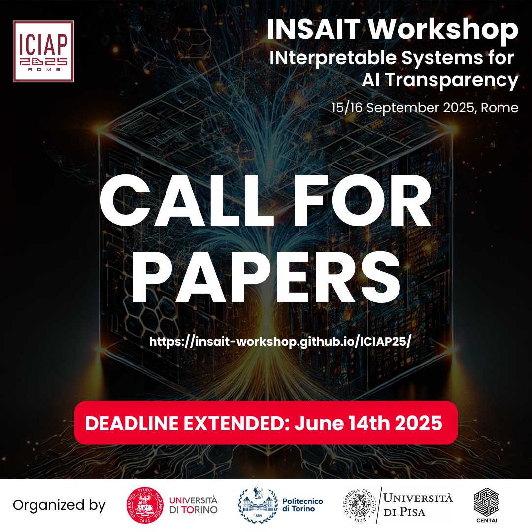 🔔 Deadline extended to June 14th!

⏱️ You still have time to submit your paper to our workshop!

🔗 Submit here openreview.net/group?id=ICIAP…

🔗 For more info visit our website insait-workshop.github.io/ICIAP25/