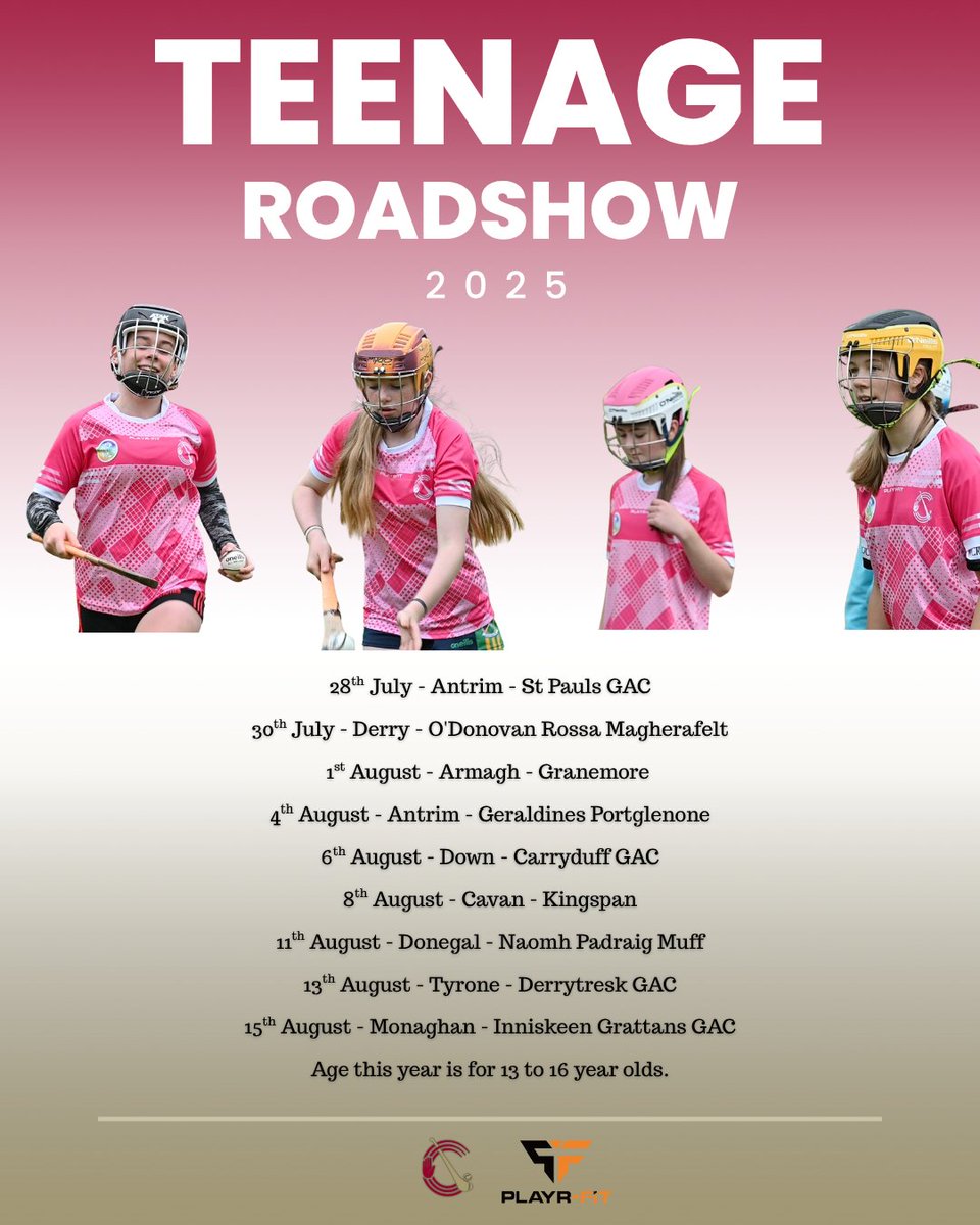 Teenage Roadshow 2025 🚨

See below the confirmed dates and locations for this years Teenage Roadshow 2025,
SIGN UP NOW ➡️ ulstercamogie.com/2025/06/03/tee…

Big thanks to Playr Fit for sponsoring this years Teenage Roadshow for the 2nd year in a row 🤝