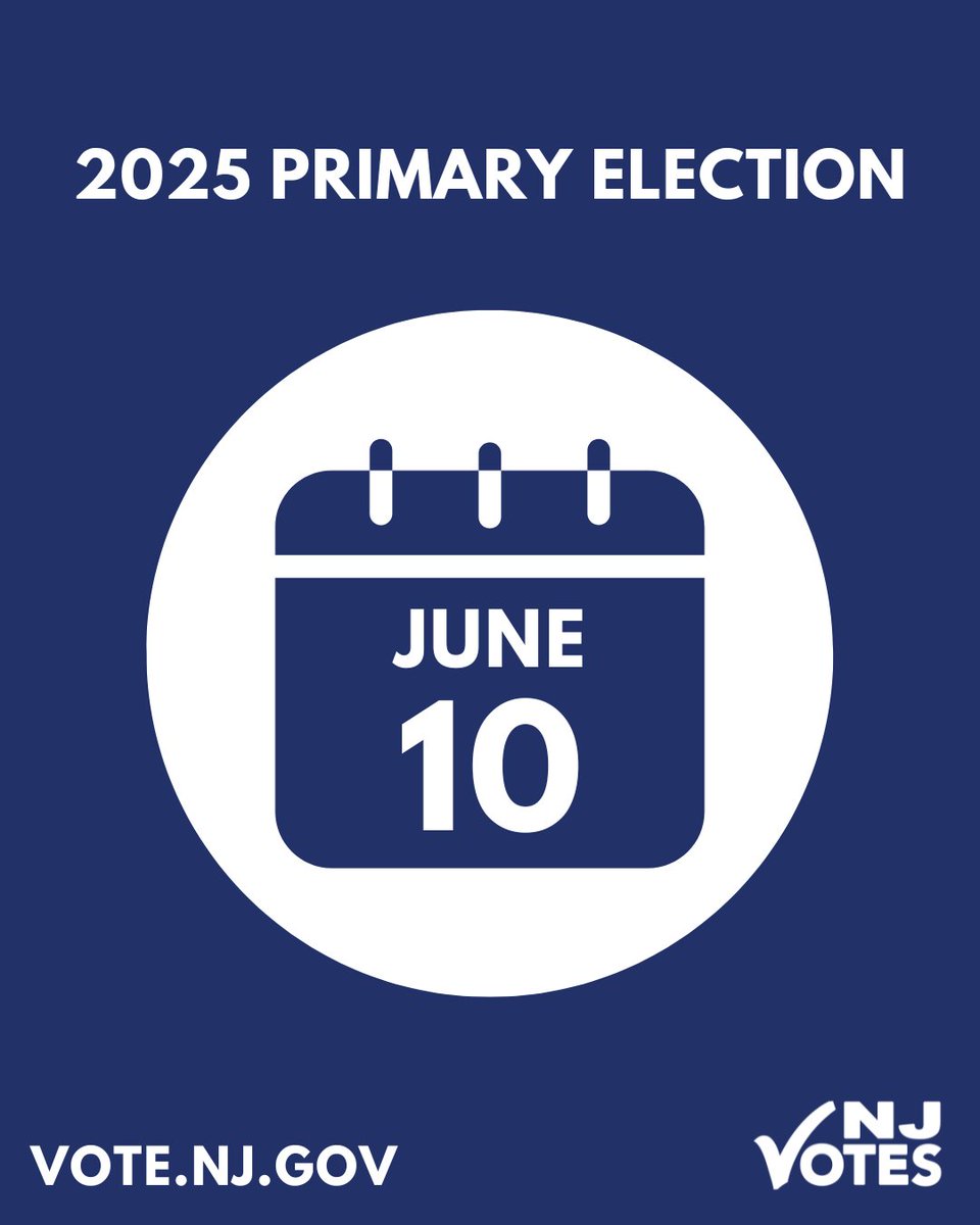 NJ_Votes's tweet image. The 2025 Primary Election Day is ONE WEEK away! Be sure to cast your vote one of three ways: in person at your polling place on Election Day from 6am-8pm, during the in-person early voting period, or by mail. Visit Vote.NJ.Gov for details. #NJVotes