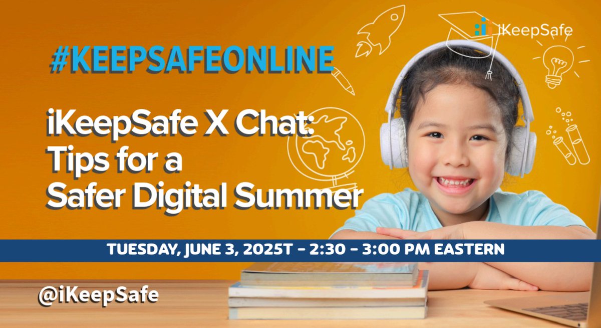 Looking for smart ways to keep kids safe online this summer? So are we—alongside experts like <a href="/MediaSmarts/">MediaSmarts</a>, <a href="/cognitivechild/">The Critical Thinking Child</a>, <a href="/LoycePailen/">Loyce Pailen</a>, <a href="/beverly_pell/">Beverly Pell</a> + others! 📅 June 3 | ⏰ 2:30 PM EST Join the convo: iKeepSafe X Chat — Tips for a Safer Digital Summer. #KeepSafeOnline