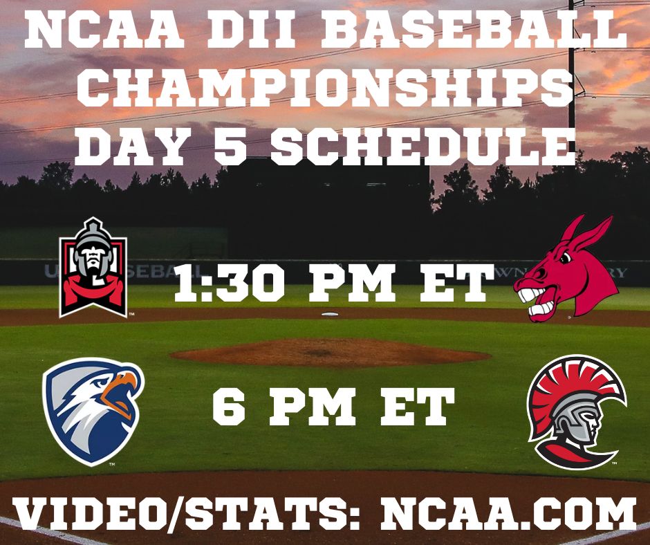 D2 Baseball (@diviibaseball) on Twitter photo Day 5 at the World Series, our final day of covering it on site! We have two elimination games today! Here's the schedule presented by <a href="/BaseballRadar/">Pro Baseball Radar</a>
1:30 PM ET: No.6 Seed East Stroudsburg vs No.2 Seed Central Missouri
Video/Stats: ncaa.com/game/6449820
6 PM ET: No.4 Seed UT Day 5 at the World Series, our final day of covering it on site! We have two elimination games today! Here's the schedule presented by <a href="/BaseballRadar/">Pro Baseball Radar</a>
1:30 PM ET: No.6 Seed East Stroudsburg vs No.2 Seed Central Missouri
Video/Stats: ncaa.com/game/6449820
6 PM ET: No.4 Seed UT