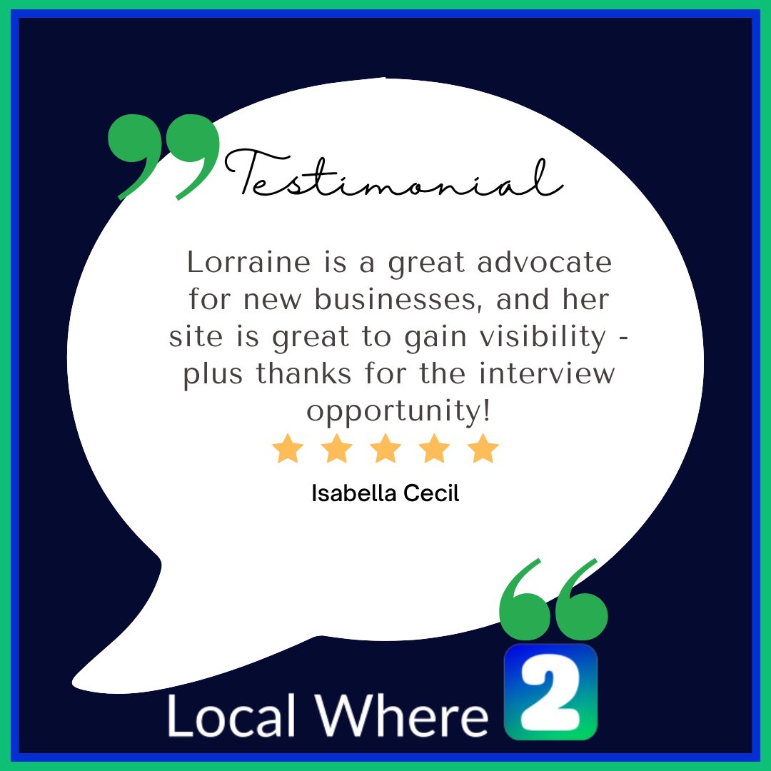 LocalWhere2's tweet image. A big thank you to Isabella Cecil for the lovely feedback!
We’re all about helping new businesses gain visibility and connect with their local community 
localwhere2.com/businesses/isa…
#SupportLocal #TestimonialTuesday #LocalWhere2 #SmallBusinessVisibility #IsabellaCecil