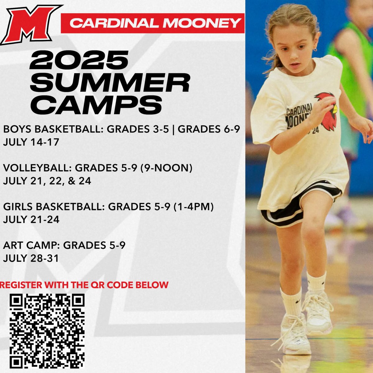 CardinalMooneyC's tweet image. Summer is quickly approaching and Cardinal Mooney Youth Summer Camps are a great way for your child to work on their skills. We offer Boys and Girls Basketball, Volleyball, & Fine Arts Camps.
Register at: bit.ly/3DZ6QD2