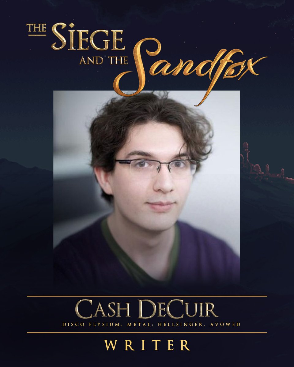 We're incredibly lucky to have such talented people work on The Siege and the Sandfox, including our wonderful writer <a href="/CashDeCuir/">Cash!</a>! ✍️ 

Cash has helped weave stories on titles such as Disco Elysium, Metal: Hellsinger, and Avowed, and now — The Siege and the Sandfox!