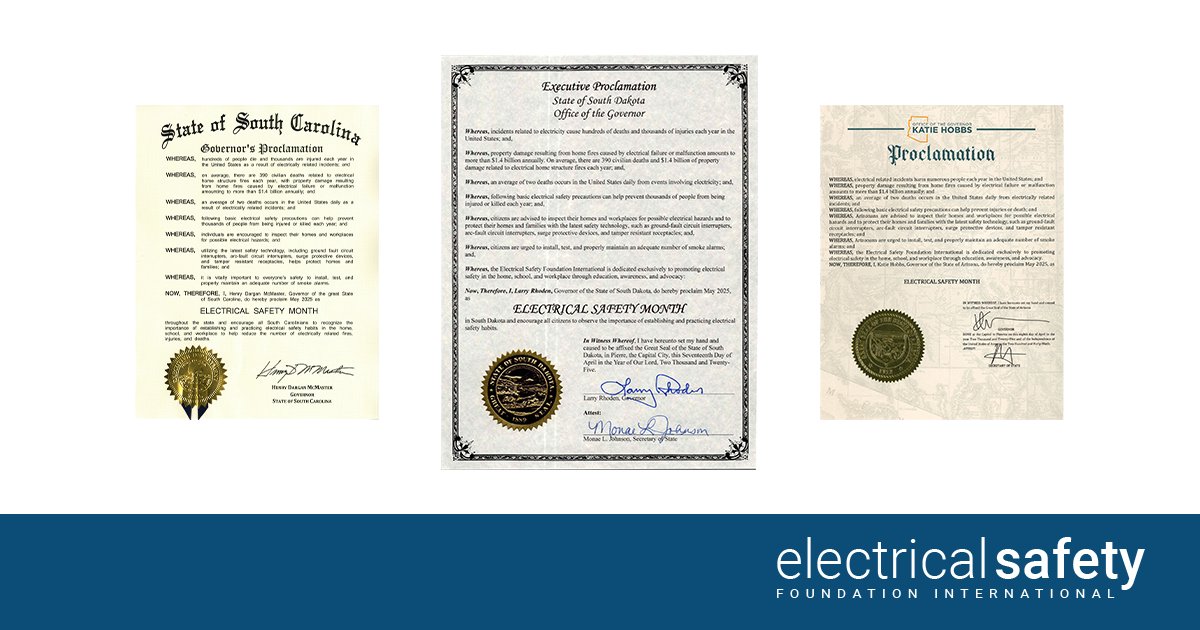 This year’s National Electrical Safety Month was the most effective campaign to date in terms of scope and reach. Twelve governors issued proclamations declaring May to be NESM, and the campaign was recognized by Congress through an official resolution: esfi.org/news/2025-nati…