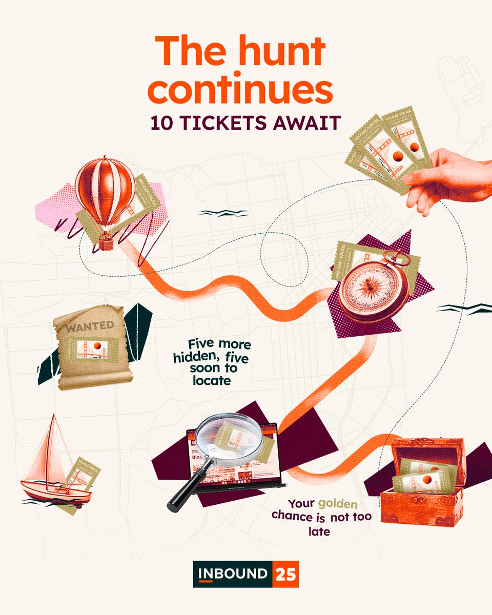 INBOUND's tweet image. The hunt continues! 🗺️ 11 more chances for a #GoldenGateTicket this month:
🔍 5 hidden on our blog already
🔍 5 dropping in social posts this month
🔍 1 May ticket still unclaimed
Rules & clues: bit.ly/4iHd5cW