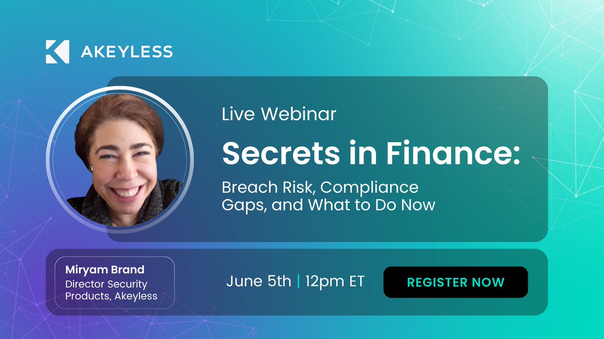 78% of financial firms faced secrets-related exposure. With NYDFS, SEC &amp; FTC rules, it's now a reportable event.
Join Miryam Brand, Dir. of Security Products at Akeyless, this Thursday, June 5 at 12pm ET.
Learn how to secure non-human identities.
Register: hubs.li/Q03qhzdy0