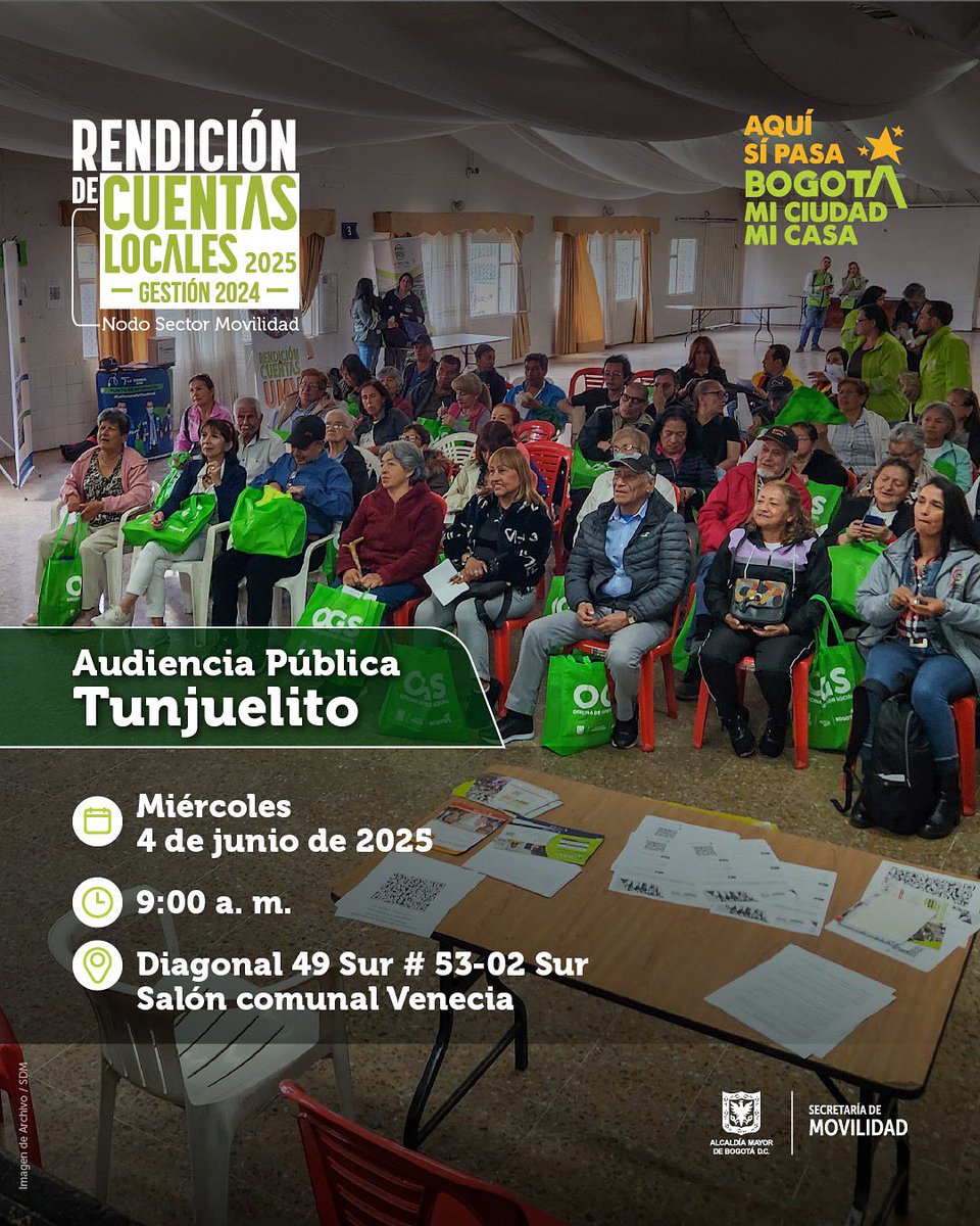 ¡Atención, comunidad de <a href="/ALCtunjuelito/">Alcaldía Tunjuelito</a>!

Queremos contarte cómo desde el <a href="/SectorMovilidad/">Movilidad Bogotá</a> estamos construyendo soluciones reales para una movilidad segura, sostenible y equitativa.

📅 Te esperamos mañana en los diálogos ciudadanos

🖊️ Inscríbete aquí: forms.gle/MnDegFPBGGe3qE…