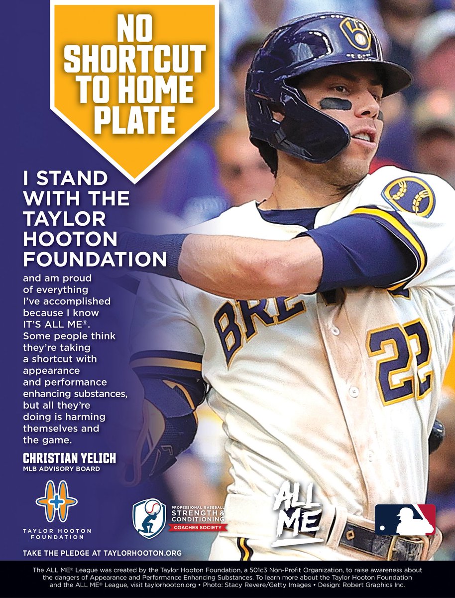 Taylor Hooton Foundation (@thethf) on Twitter photo Congrats to our charter <a href="/MLB/">MLB</a> Advisory Board member <a href="/ChristianYelich/">Christian Yelich</a> of the <a href="/Brewers/">Milwaukee Brewers</a>, who was named NL Player of the Week . He hit .500 with 3 homers, 9 RBI, 5 runs, a 1.000 slugging percentage and a .545 on-base percentage across five games, all while being #ALLMEPEDFREE Congrats to our charter <a href="/MLB/">MLB</a> Advisory Board member <a href="/ChristianYelich/">Christian Yelich</a> of the <a href="/Brewers/">Milwaukee Brewers</a>, who was named NL Player of the Week . He hit .500 with 3 homers, 9 RBI, 5 runs, a 1.000 slugging percentage and a .545 on-base percentage across five games, all while being #ALLMEPEDFREE