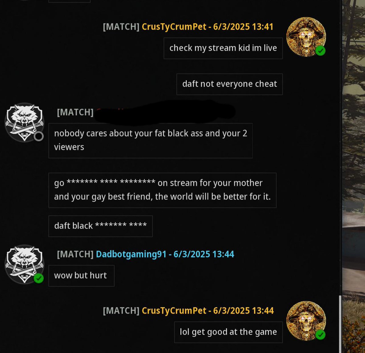 SeanLynch166184's tweet photo. This is just some of the abuse me and friends received on todays stream for running specialist in @CallofDuty  honestly ridiculous these people have no place in the game @KieranKilgour2 this is your fault #TwitchStreamer #botboy https://t.co/h8GRqMtRwH