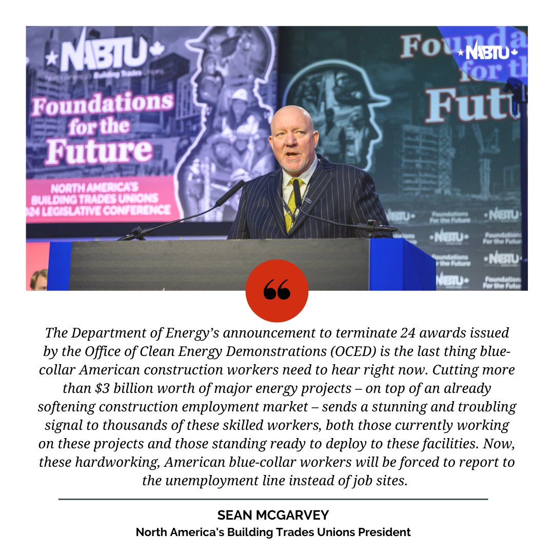On behalf of America’s skilled, blue-collar workforce, we respectfully urge President Trump to reverse this decision.

Full statement: nabtu.org/press_releases…