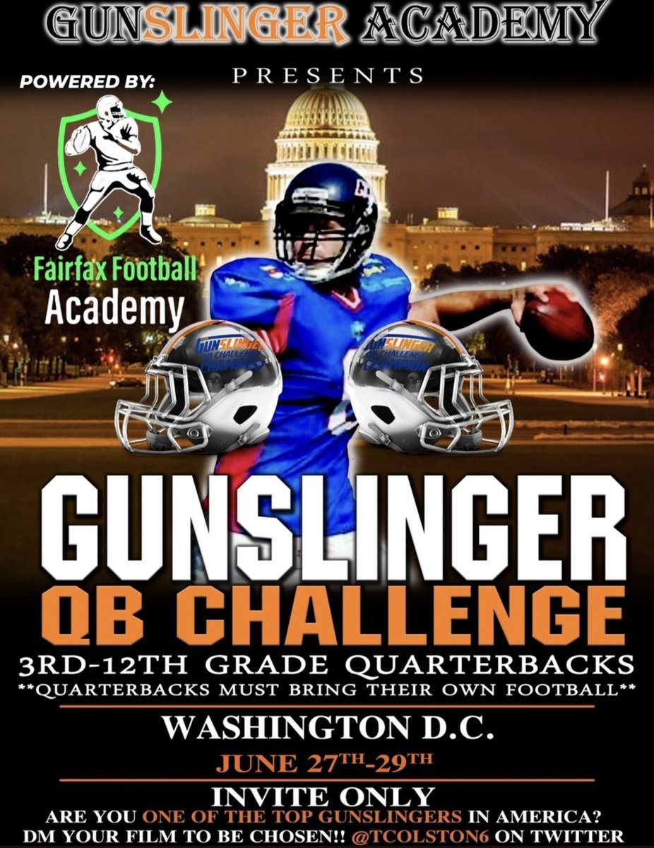 🚨GUNSLINGER QB CHALLENGE🚨
⏳️4 WEEKS OUT⏳️
➡️WASHINGTON, DC | JUNE 27TH-29TH⬅️
DM YOUR 🎥 FOR YOUR 🎟 

gunslingeracademy.com/gunslinger-cha…