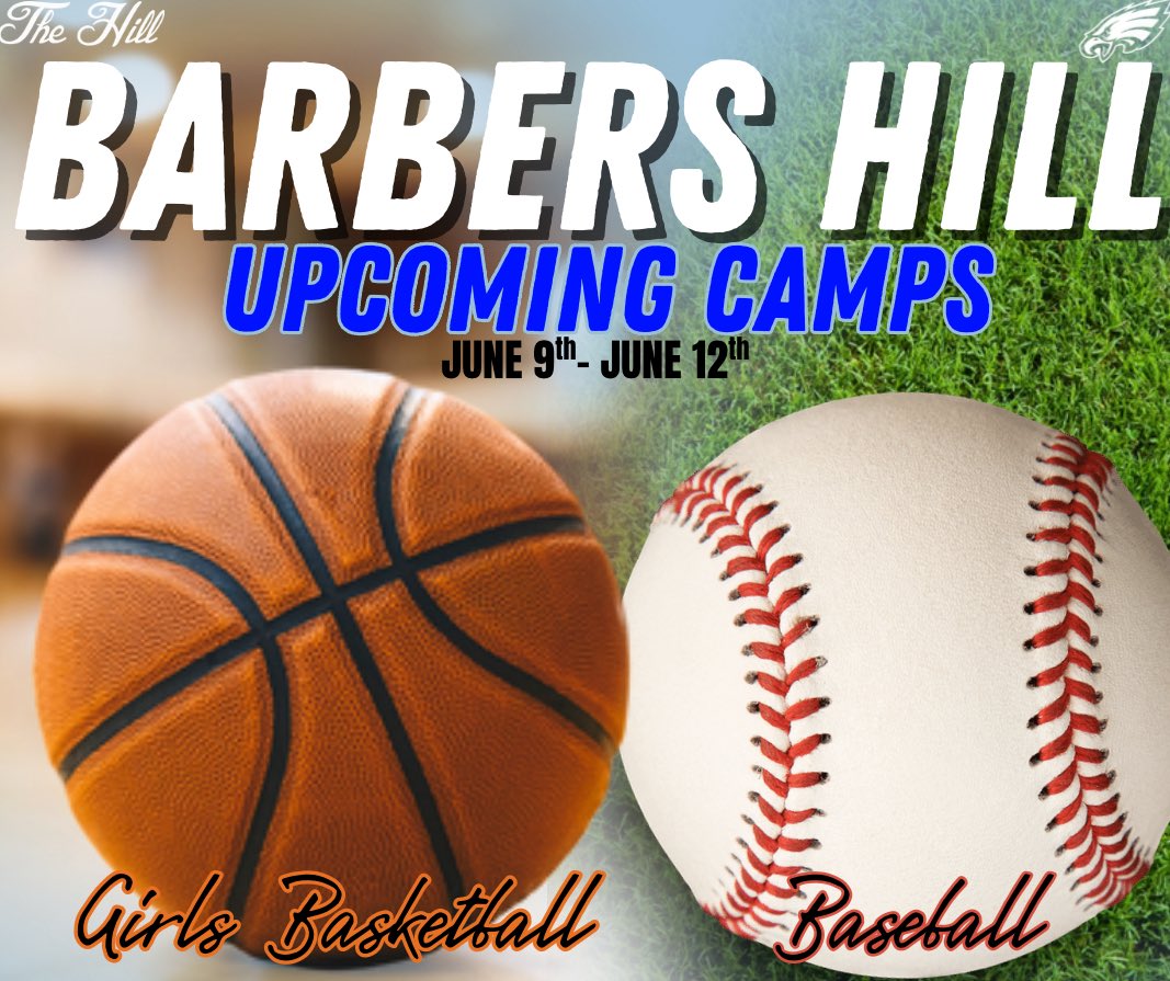 ⚾️🏀BH SUMMER CAMPS🏀⚾️
June 9th-June 12th Upcoming Camps:
Girls Basketball &amp; Baseball
Link to register: barbershillisd.store.rankone.com/Camp/List