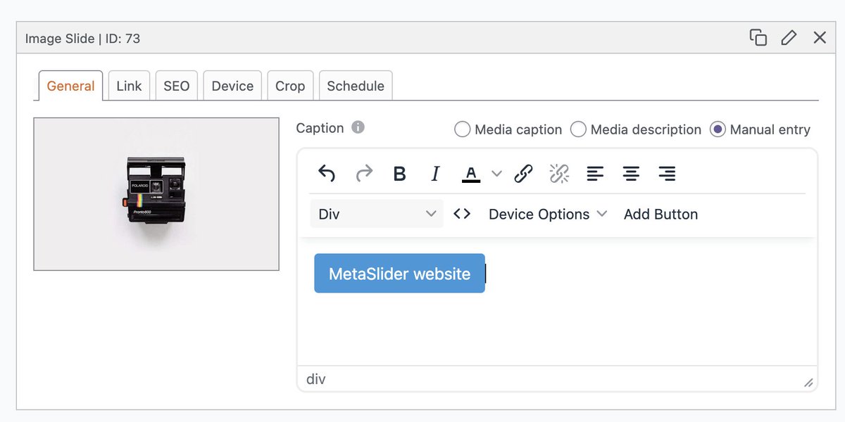 One of our goals with MetaSlider is to make the most user-friendly slideshow in WordPress. 

Coming in next week's release, you quickly add a button anywhere in your slideshow: "Buy  Now", "Find Out More" ... whatever you need.