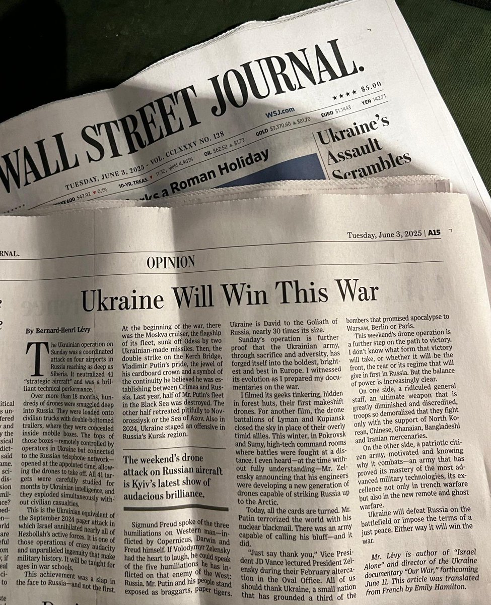Bernard-Henri Lévy (@bhl) on Twitter photo My piece in <a href="/WSJ/">The Wall Street Journal</a> of today. My conviction since the first day: #Ukraine will win. My piece in <a href="/WSJ/">The Wall Street Journal</a> of today. My conviction since the first day: #Ukraine will win.