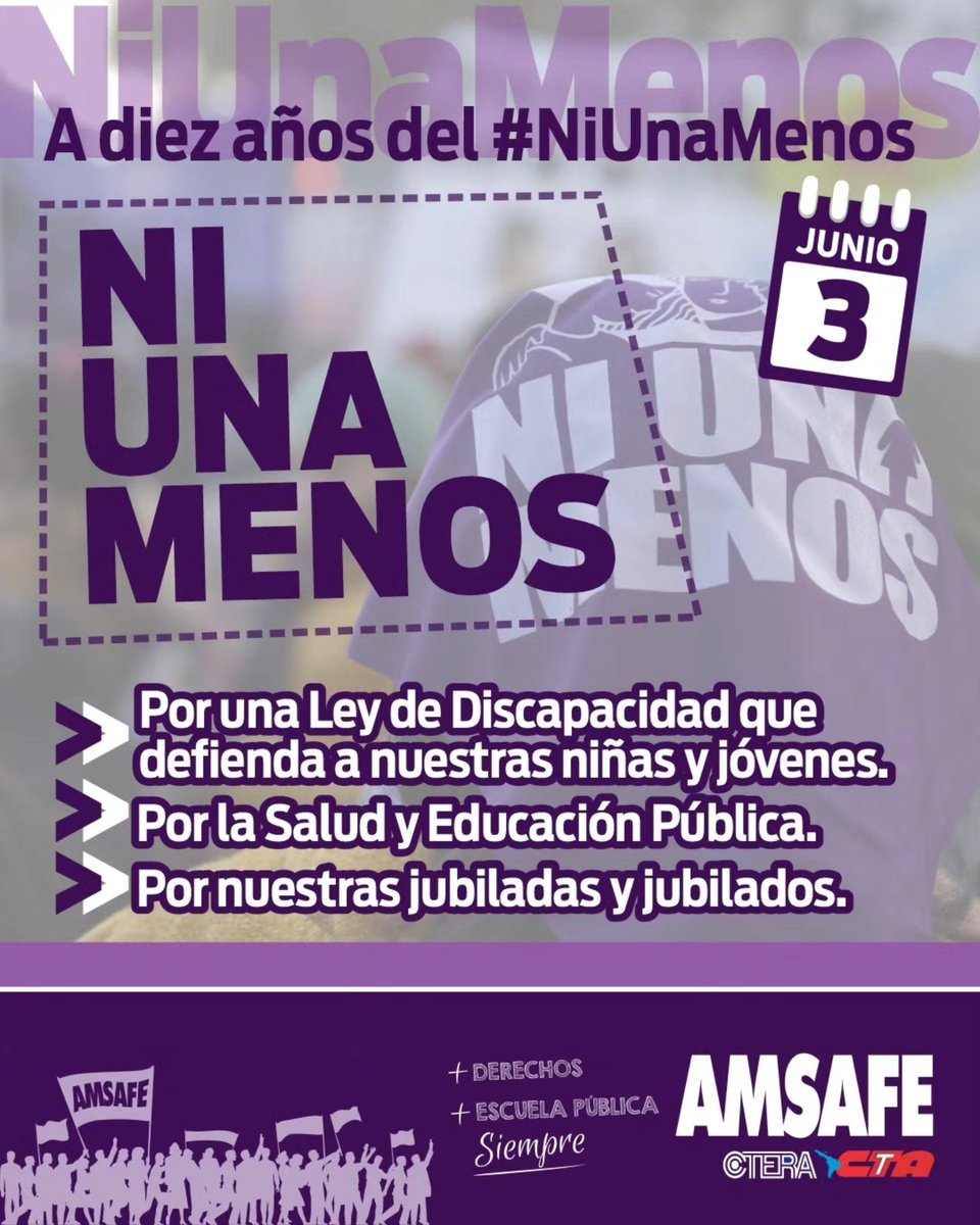 📷10 AÑOS DE NI UNA MENOS

Marchamos bajo la consigna “DIEZ AÑOS DE CONSTRUCCIÓN COLECTIVA. NI UN DERECHO MENOS, NI UNA VIOLENCIA MÁS”.

📷Concentramos a las 17 horas en Plaza del Soldado - Ciudad de Santa Fe