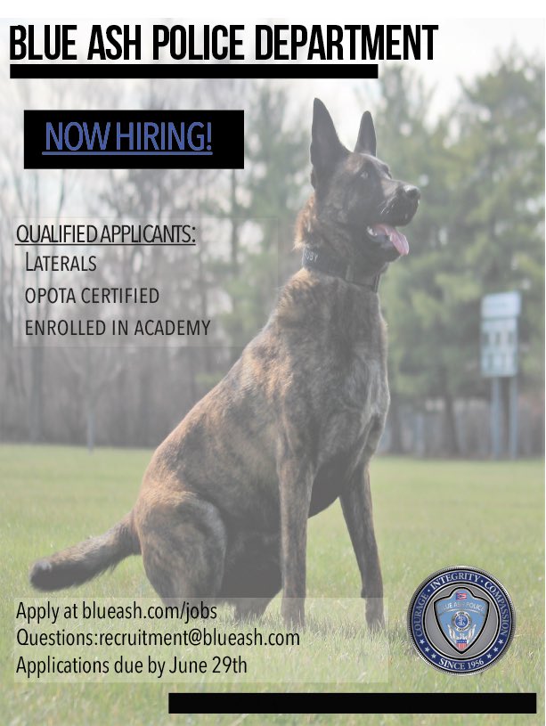 BlueAshPD's tweet image. Join our team!  Apply today!