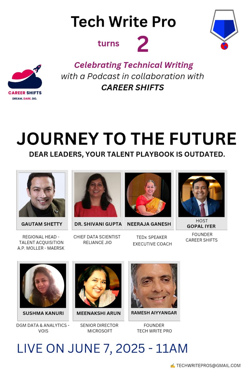 Neeraja Ganesh (@neeraja_ganesh) on Twitter photo Looking forward to sharing my perspectives on this round table discussion hosted by Tech Write Pro on their 2nd anniversary celebration, which is happening in collaboration with <a href="/goiyerthecoach/">Gopal A Iyer</a>'s Career Shifts Podcast!
linkedin.com/events/7335180… Looking forward to sharing my perspectives on this round table discussion hosted by Tech Write Pro on their 2nd anniversary celebration, which is happening in collaboration with <a href="/goiyerthecoach/">Gopal A Iyer</a>'s Career Shifts Podcast!
linkedin.com/events/7335180…