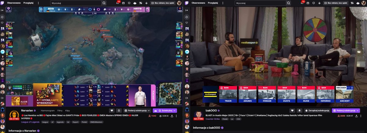 Ale to fajny dzień dla esportowej społeczności i dla naszej produkcji <a href="/gam3rs_x/">gam3rs_x</a>, bo w jednym momencie wystartowała Domówka z Majorem CS2 u <a href="/izaklive/">Piotr Skowyrski</a> oraz pierwszy etap EMEA Masters u <a href="/Nervarieno/">Nervarien</a> - HF! 💪