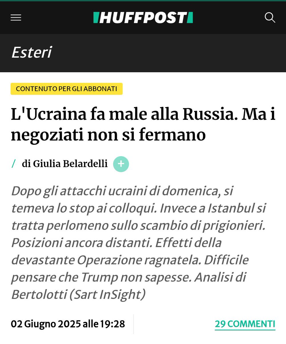 Claudio Bertolotti, PhD (@cbertolotti1) on Twitter photo #Ucraina: operazione #Ragnatela.
Da una chiacchierata con Giulia Belardelli (che ringrazio) x <a href="/HuffPostItalia/">L'HuffPost</a>:
La domanda è: possibile che un’operazione così audace sia stata lanciata senza essere comunicata e in qualche modo approvata dagli Usa?
huffingtonpost.it/esteri/2025/06… #Ucraina: operazione #Ragnatela.
Da una chiacchierata con Giulia Belardelli (che ringrazio) x <a href="/HuffPostItalia/">L'HuffPost</a>:
La domanda è: possibile che un’operazione così audace sia stata lanciata senza essere comunicata e in qualche modo approvata dagli Usa?
huffingtonpost.it/esteri/2025/06…