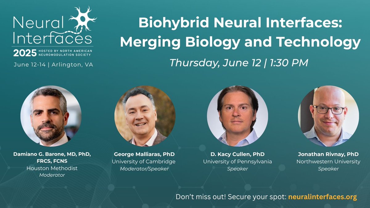 🚨 Just over a week until #NeuralInterfaces2025!  

Don’t miss out on leading-edge sessions like this one exploring the future of neuroprosthetics + neurorestoration. 

Register and join us June 12-14 in Arlington, VA: l.feathr.co/NI25