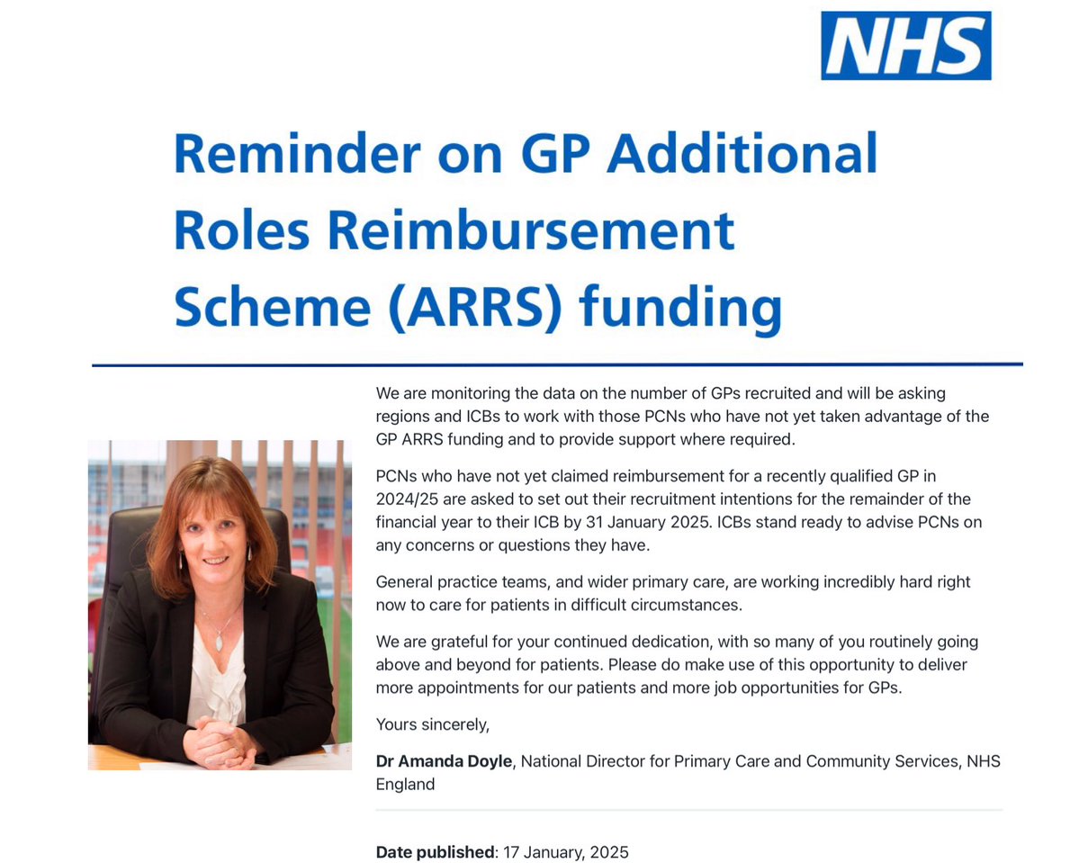 Dr Steve Taylor (@drstevetaylor) on Twitter photo GP employment crisis
Numbers of ARRS GPs seem to be declining already
These are not substantive posts
Money needs to be moved from ARRS to direct employment of GPs in practices
Started as an emergency measure not a permanent solution
<a href="/wesstreeting/">Wes Streeting</a> <a href="/amandadoylegp/">amanda doyle</a> <a href="/SKinnock/">Stephen Kinnock</a> GP employment crisis
Numbers of ARRS GPs seem to be declining already
These are not substantive posts
Money needs to be moved from ARRS to direct employment of GPs in practices
Started as an emergency measure not a permanent solution
<a href="/wesstreeting/">Wes Streeting</a> <a href="/amandadoylegp/">amanda doyle</a> <a href="/SKinnock/">Stephen Kinnock</a>
