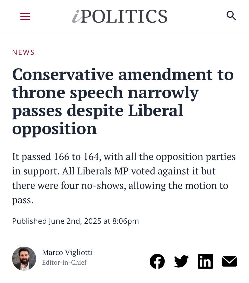 🚨Good news for Canadians🚨

Yesterday, Conservatives forced a crucial amendment to the throne speech that requires the Liberals to deliver a budget before they flee for summer break.

After years of out-of-control spending, skyrocketing debt, and a lack of fiscal transparency,